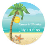 Palm tree & starfish beach wedding Save the Date stickers