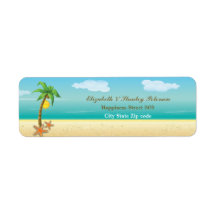 Palm tree & starfish tropical beach wedding label