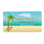 Palm tree & starfish tropical beach wedding label labels