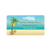 Palm tree & starfish tropical beach wedding label