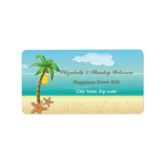 Palm tree & starfish tropical beach wedding label