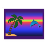 Palm Tree Sunset and Dolphin Postcard postcard