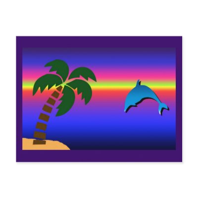 Palm Tree Sunset and Dolphin Postcard by thehatch