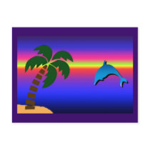Palm Tree Sunset and Dolphin Postcard