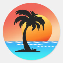Palm Tree Sunset Round Stickers