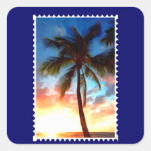 Palm Tree Sunset Stamp Square Sticker