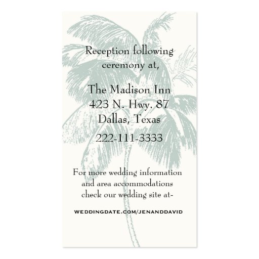 Palm Tree Wedding Enclosure Card Business Card Templates (front side)