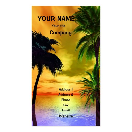 Palm trees and a tropical sunset business card (front side)