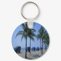 Palm trees, and cabanas on a beach, on a keychain by design_girl Palm trees, and cabanas on a beach, on a keychain