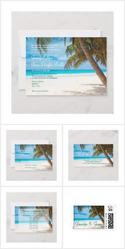 Palm Trees Beach Destination Wedding Invite Set
