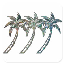 Palm Trees in Paua Shell Textures Square Stickers