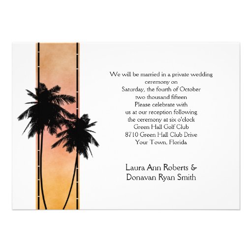Palm Trees Peach Yellow Ombre Reception Only Announcement