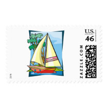 Palm Trees & Sailboat Postage Stamp