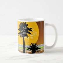 Palm Trees Tropical Retro Beach Sunset Stripes Mod Coffee Mug