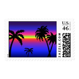 Palm Trees Tropical Sunset Postage Stamp stamp