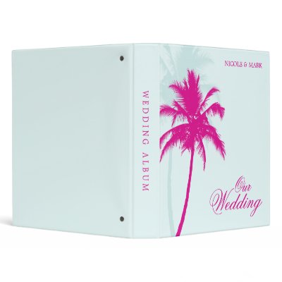 Beautiful teal and hot pink palm trees on a light turquoise background