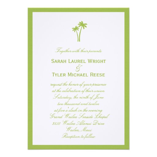 Palm Trees Wedding Invitation - Lime Border
