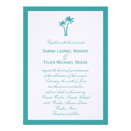 Palm Trees Wedding Invitation - White/Aqua