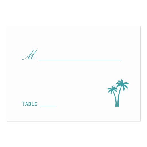 Palm Trees Wedding Place Card - White/Aqua Business Card Template (front side)