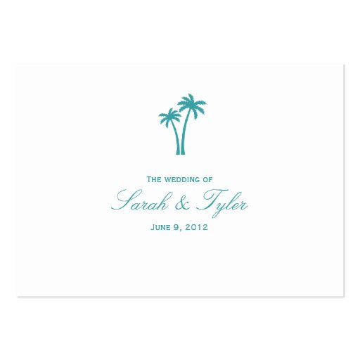 Palm Trees Wedding Place Card - White/Aqua Business Card Template (back side)