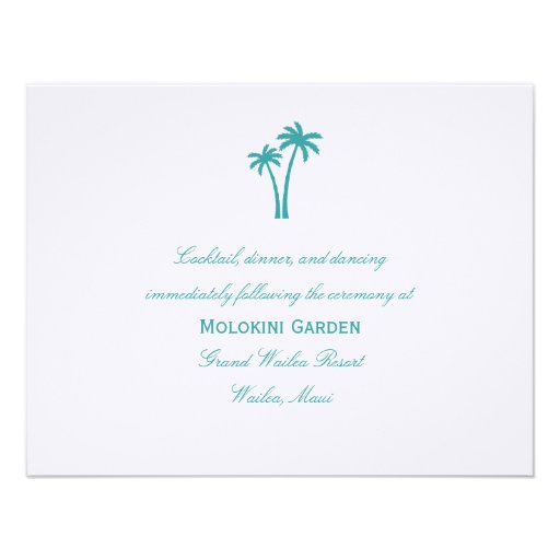 Palm Trees Wedding Reception Card - White/Aqua Custom Announcements