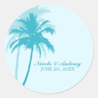 Palm Trees Wedding Round Sticker