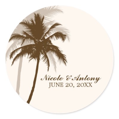 Palm Trees Wedding Round Stickers