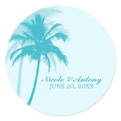 Palm Trees Wedding Round Sticker