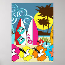 Palmera de las tablas hawaianas de la playa del oc posters