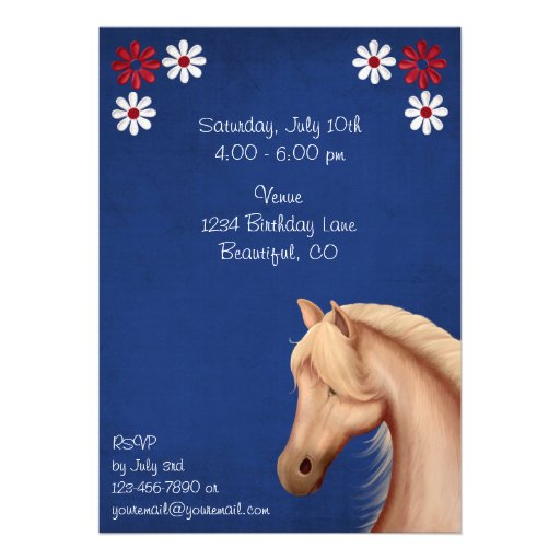 Palomino Red White and Blue Horse Birthday Invite