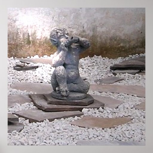 Pan Statue Playing Flute in Rock Garden Poster Zazzle