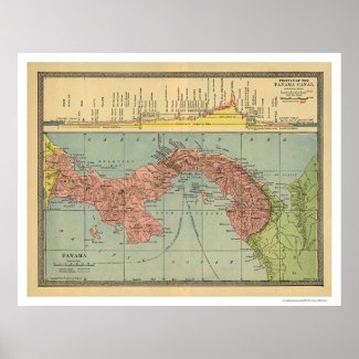 Panama Canal Map - 1904 Posters