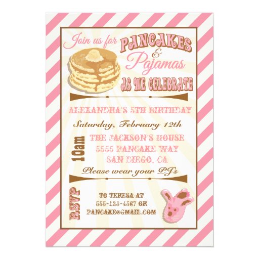 Pancakes and Pajamas Birthday Party Invitations (front side)
