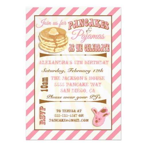 Pancakes and Pajamas Birthday Party Invitations