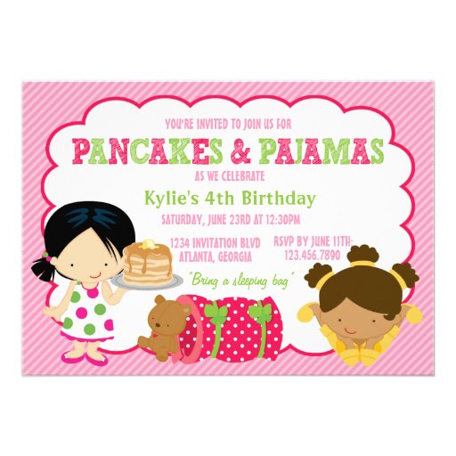 Pancakes and Pajamas Sleepover Party Custom Announcements (front side)