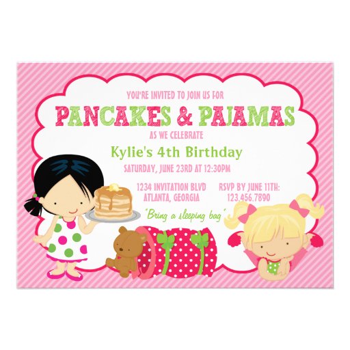 Pancakes and Pajamas Sleepover Party Custom Invitation (front side)