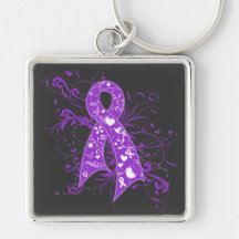 Pancreatic Cancer Floral Swirls Ribbon Keychains