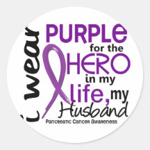 Pancreatic Cancer For My Hero My Husband 2 Round Sticker
