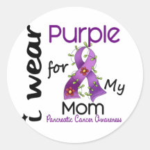 Pancreatic Cancer I Wear Purple For My Mom 43 Round Sticker