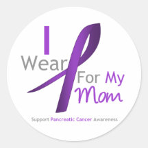 Pancreatic Cancer I Wear Purple Ribbon Mom Round Stickers