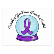 Pancreatic Cancer Merry Christmas Ribbon Snowglobe Post Cards