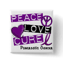 Pancreatic Cancer PEACE LOVE CURE 1 buttons by awarenessgifts Pancreatic Cancer PEACE LOVE CURE 1 buttons