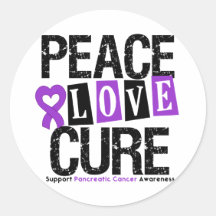 Pancreatic Cancer Peace Love Cure Round Stickers