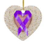 Pancreatic Cancer Ribbon From the Heart - SRF Christmas Ornaments
