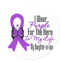 Pancreatic Cancer Ribbon My Hero My Daughter inLaw Round Sticker