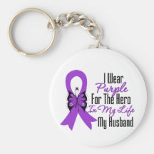 Pancreatic Cancer Ribbon My Hero My Husband Keychain