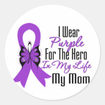 Pancreatic Cancer Ribbon My Hero My Mom Round Sticker