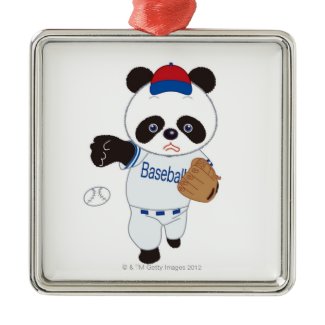 Panda Baseball Player Pitching a Baseball Christmas Ornaments
