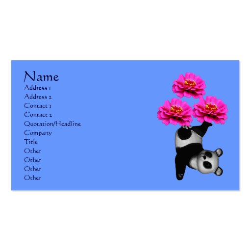 Panda Bear And Flowers Animal Business Card (front side)