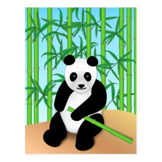 Panda Bear & Bamboo Plants Postcard